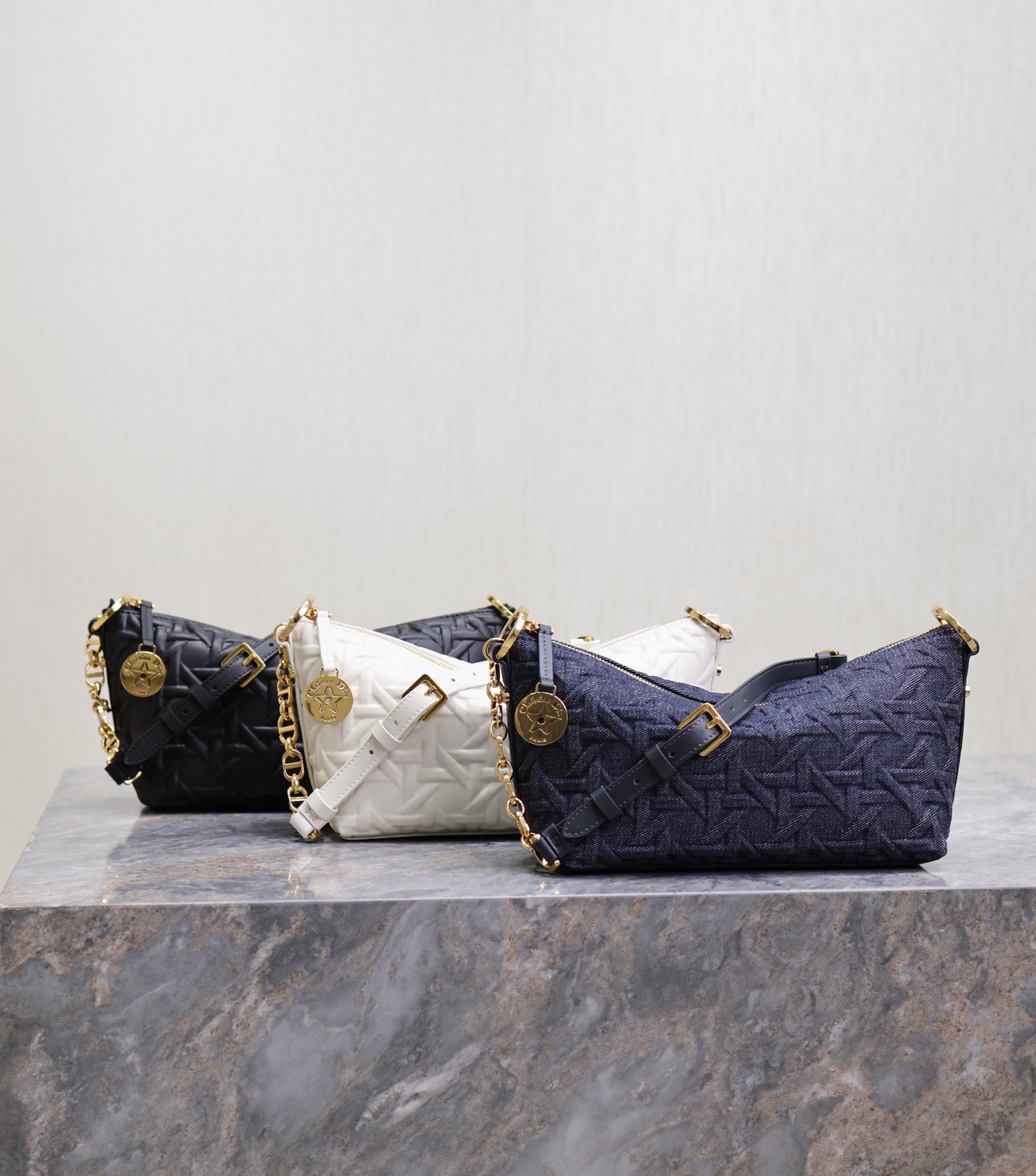 TOP Christian Dior Cowhide Diorstar Hobo Bag 28.5 x 14.5 x 10cm -3 Colors