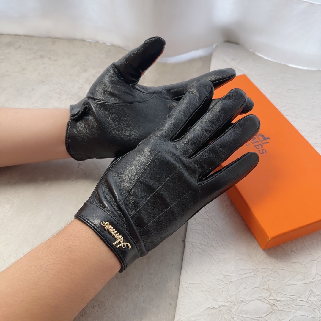 TOP HERMES Men's New Sheepskin Gloves