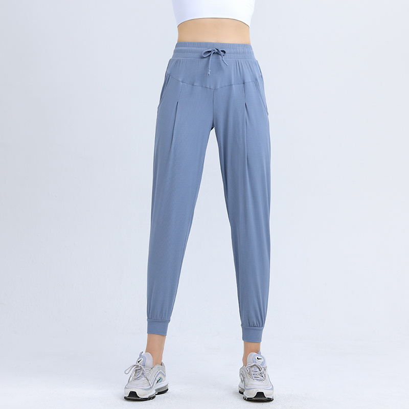 Tieable Waist Drawstring Cuffed Sports Pants Waffle Antibacterial Moisture Wicking Pants