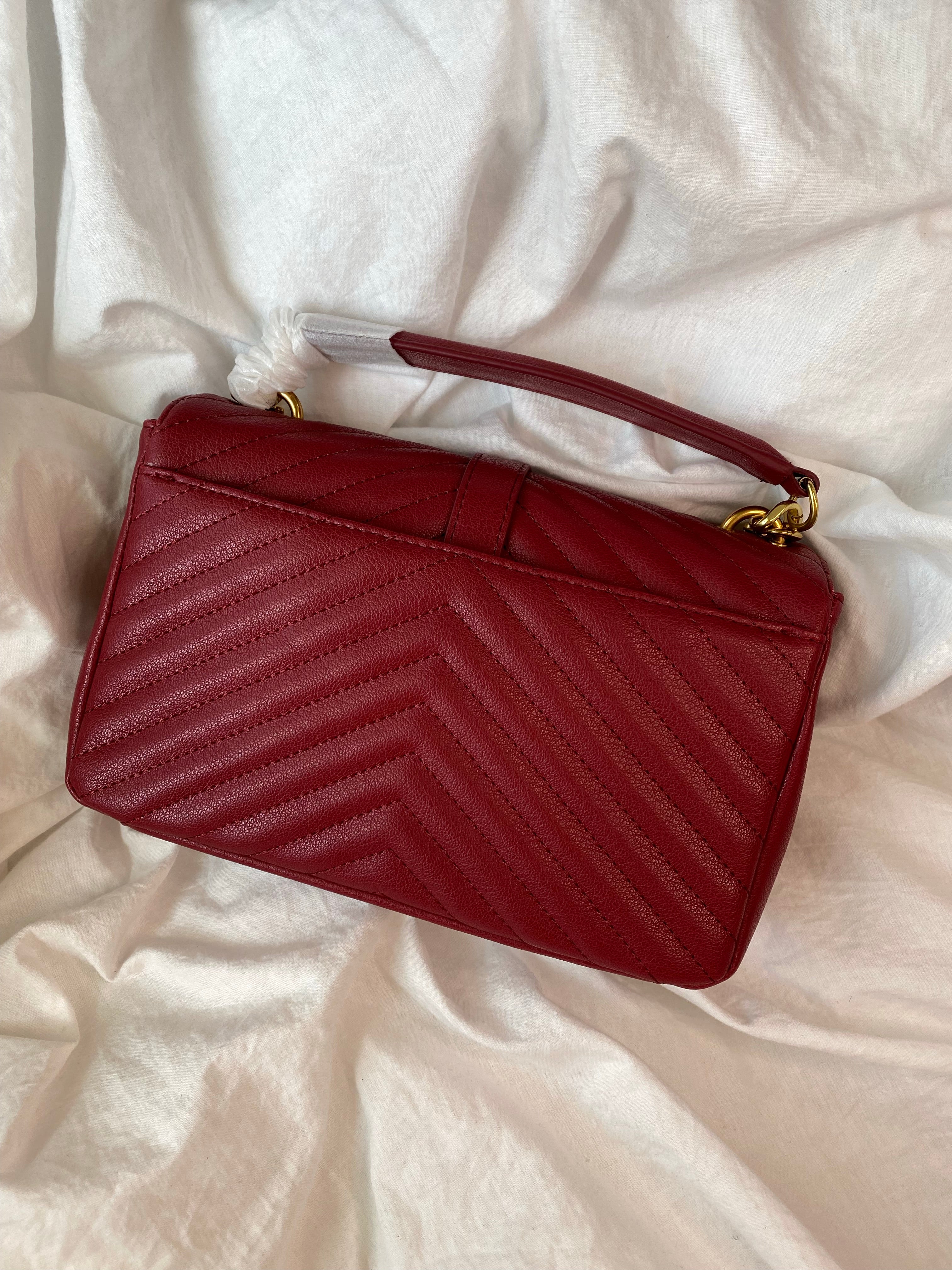 TOP Yves Saint Laurent YSL College Medium Bag - Red with GHW
