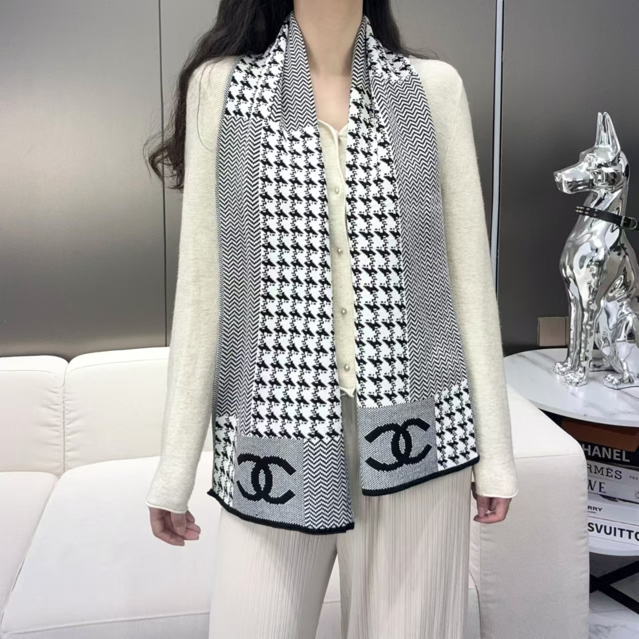 TOP CHANEL CC Wool Scarf 38✖️190cm - Grey
