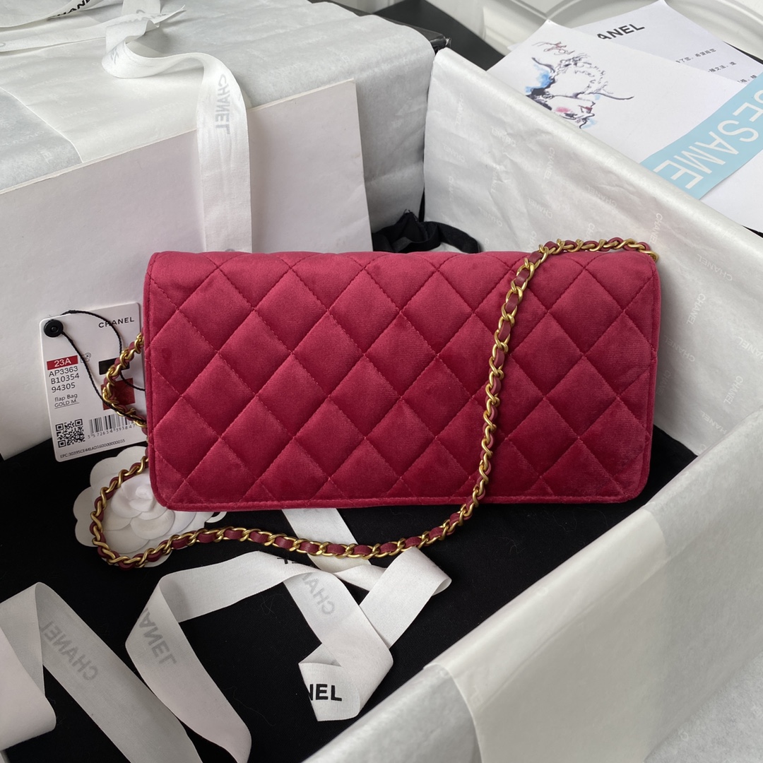 TOP CHANEL Classic Velvet  Sheepskin & Flannelette CF Small Size 11.5x23x4cm - Pink & SHW