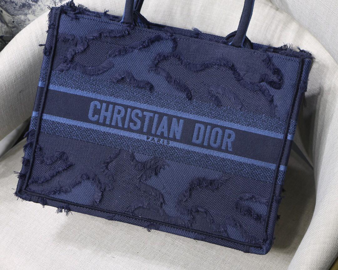 TOP Christian Dior Book Tote Camouflage Embroidery Small 26.5cm - Blue