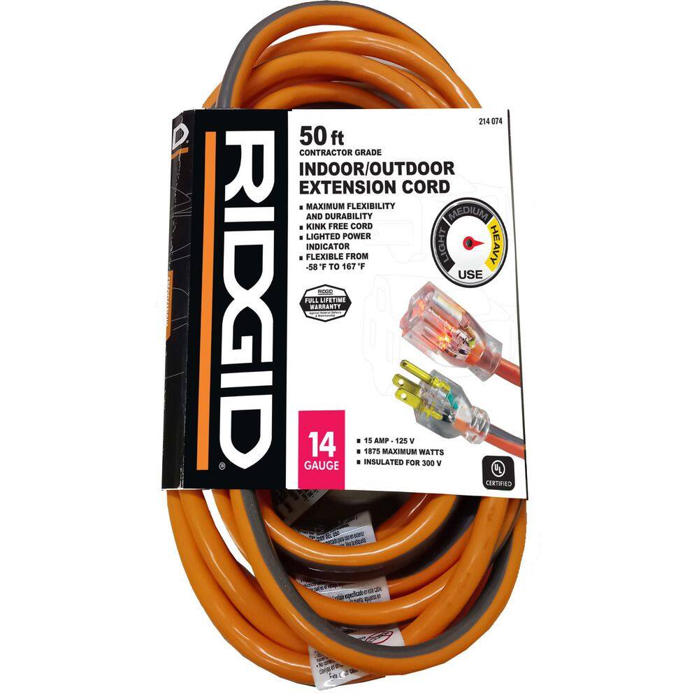 50 ft. 14/3 Extension Cord, Orange and Gray