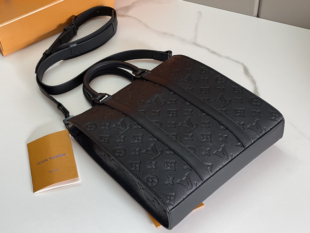 TOP Louis Vuitton LV Sac Plat Taurillon Bag 26x28.5x6CM-Black