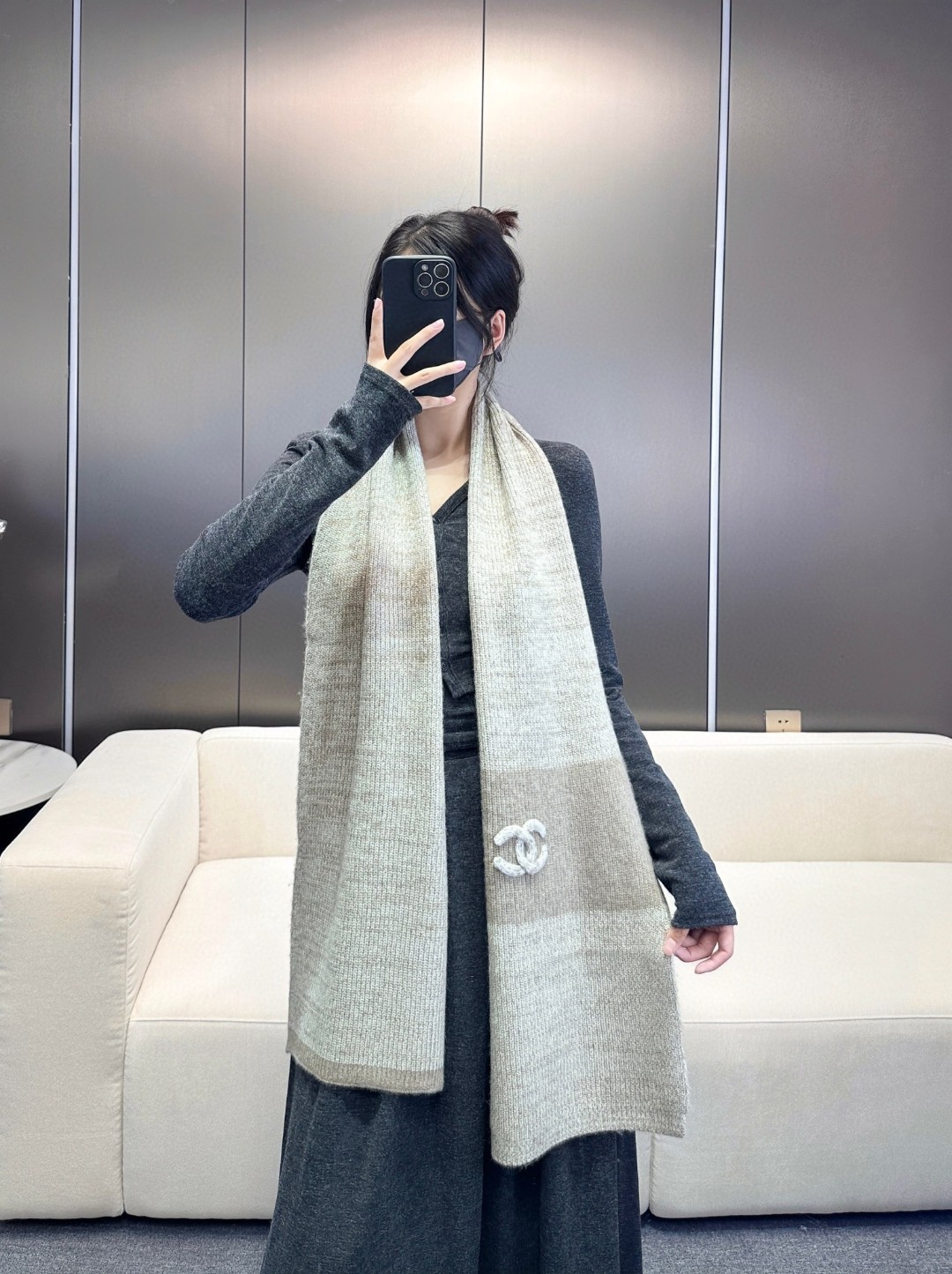TOP CHANEL Cashmere Scarf 35*180cm - Khaki