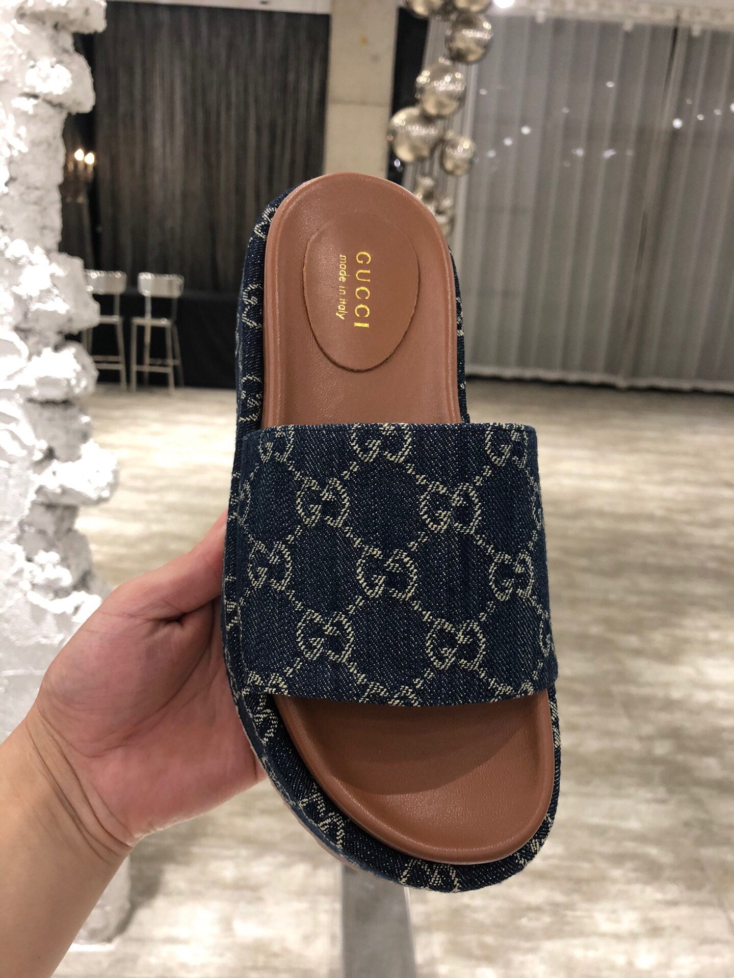 TOP GUCCI Denim Sandals Platform - Blue