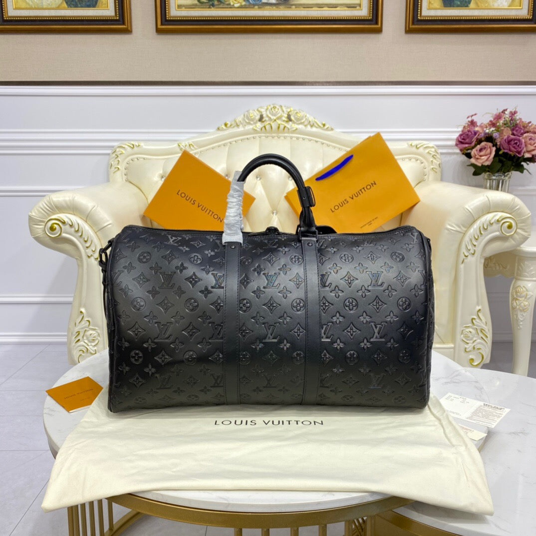 TOP Louis Vuitton LV Loui$ Vu!tt0n Keepall Travel Bag 50cm - Shadow Empreinte Black