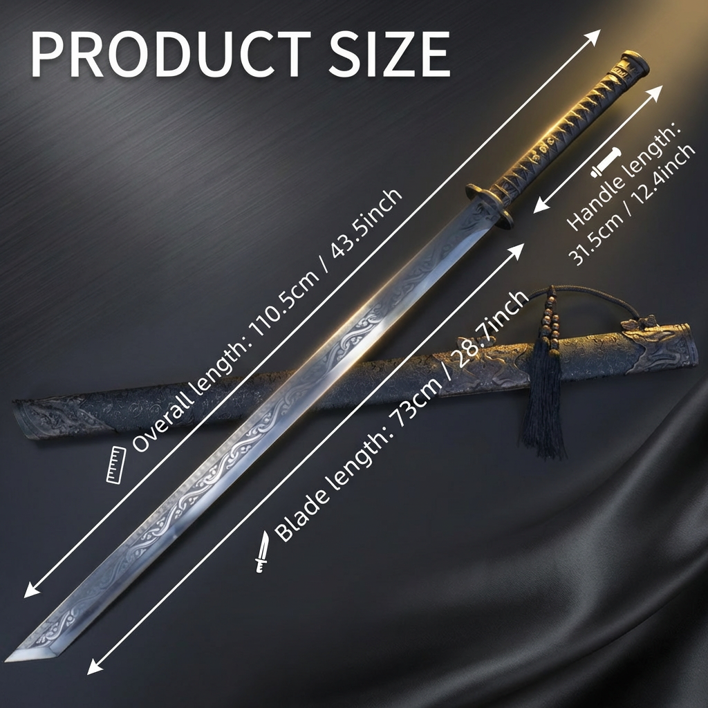 Handmade Unsharpened Black Dragon Tang Dao - Adult Decorative Collectible Prop (Non-Functional Weapon)