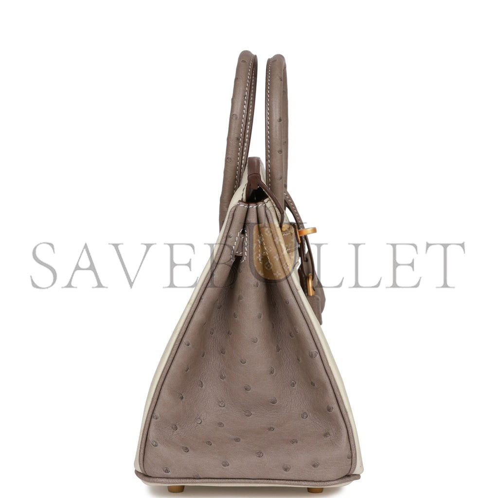 HERMES BIRKIN 25 OSTRICH BRUSHED GOLD HARDWARE (25*20*13cm)