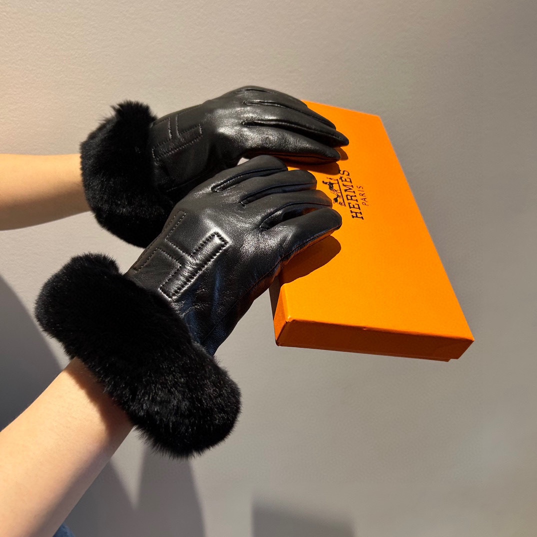 TOP HERMES Gloves with Fur