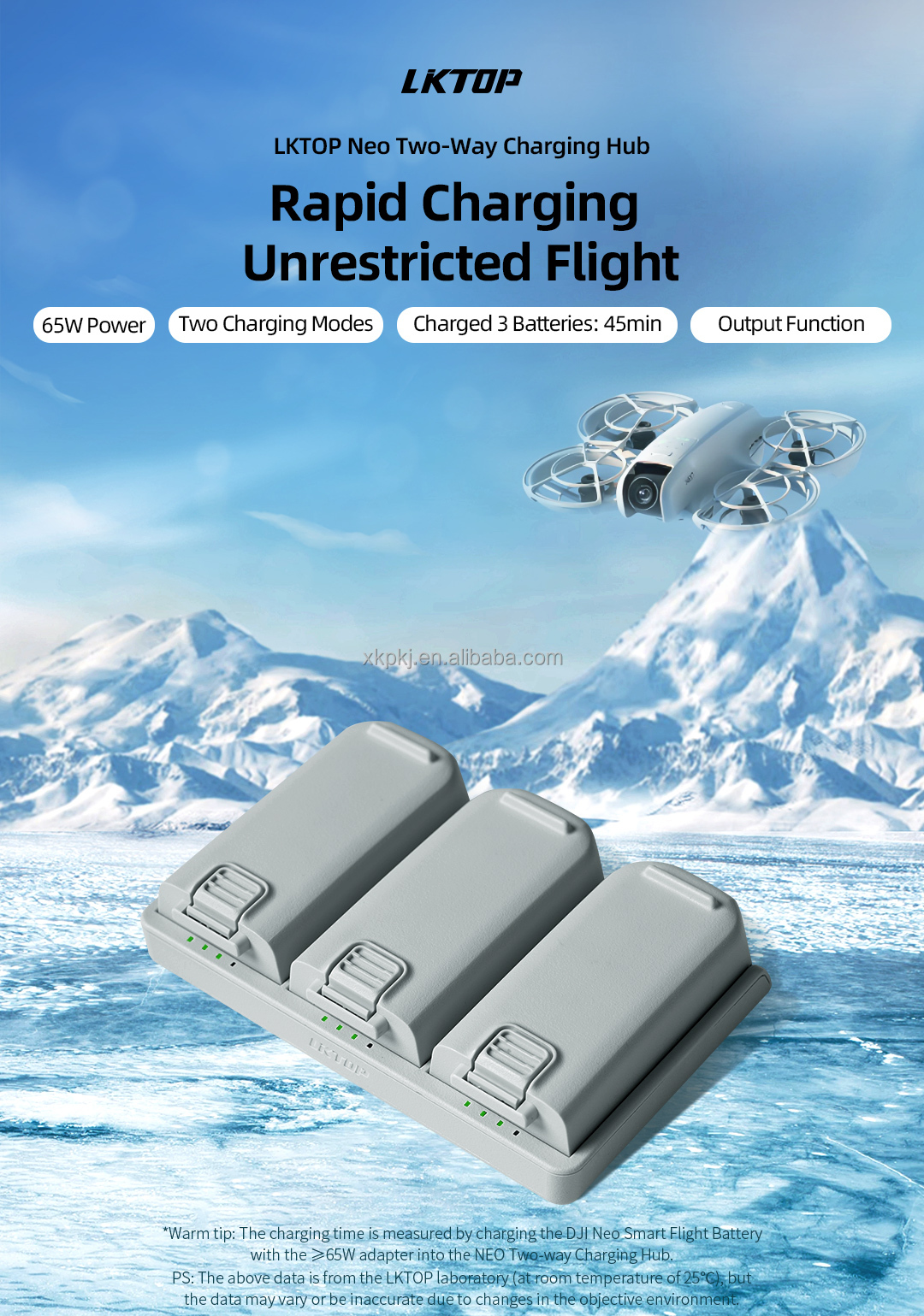 LKTOP Neo Charging Hub 65W Bidirectional Fast Charging Station for 3 Batteries Compatible with DJI Neo Pocket Drone 3 Batteries