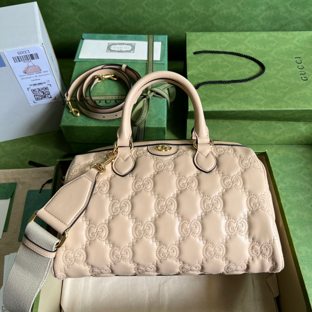 TOP GUCCI G*G Matelasse Leather Top Handle Bag - Beige
