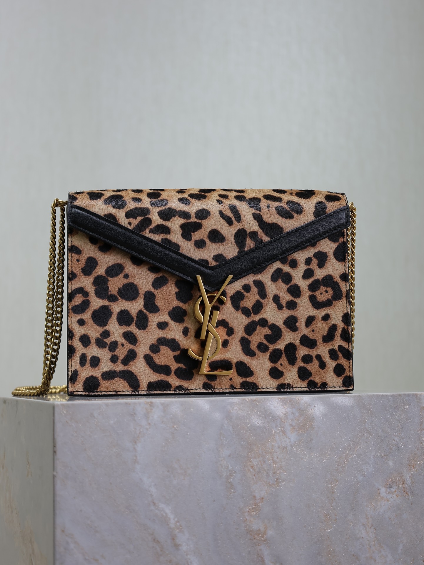 TOP Yves Saint Laurent YSL Leopard Print Monogram Cassandra Clasp Bag 22x16.5x5.5cm- Brown&GHW