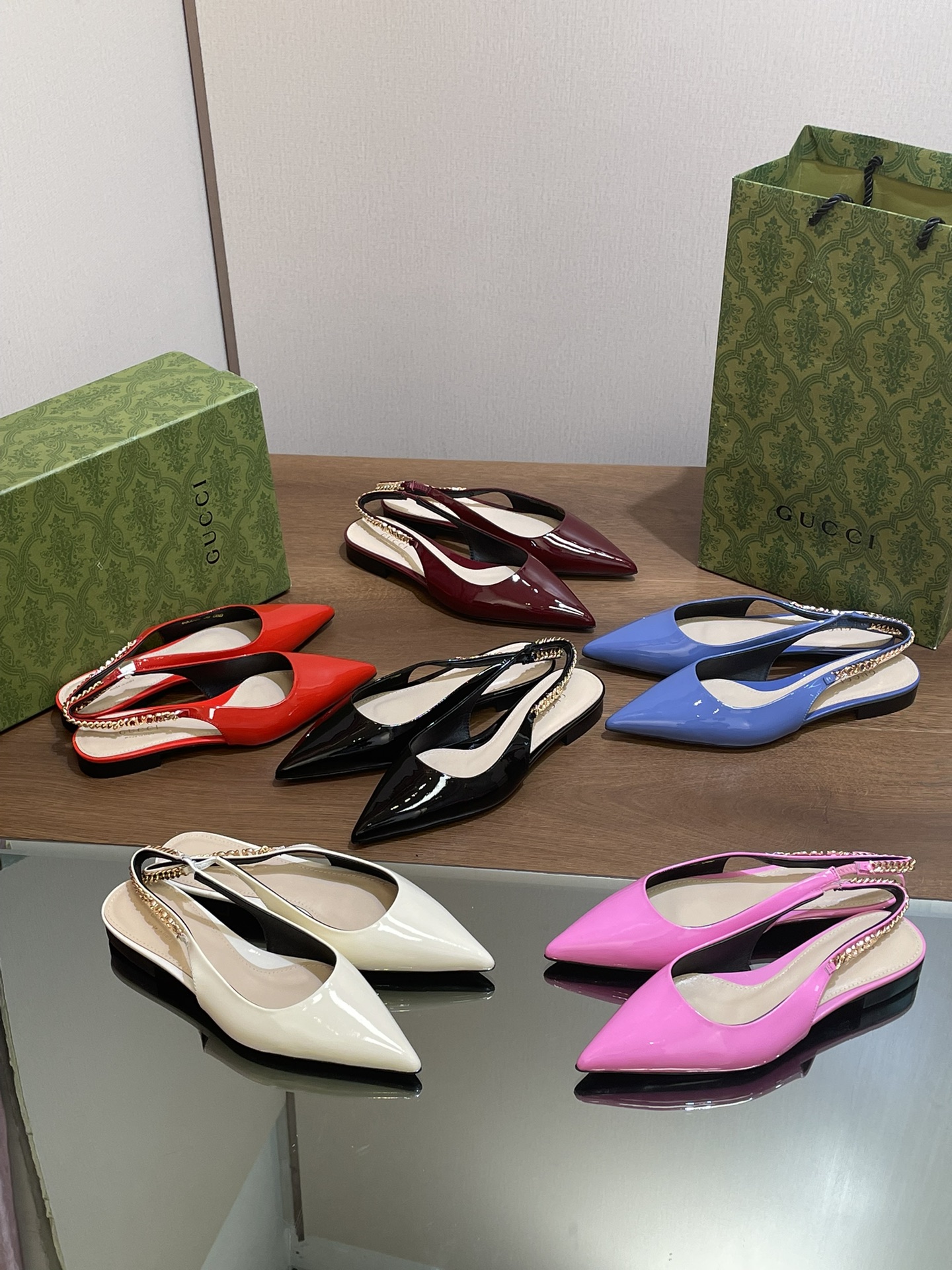 TOP GUCCI Letter Buckle Chain Mules - 6 Color