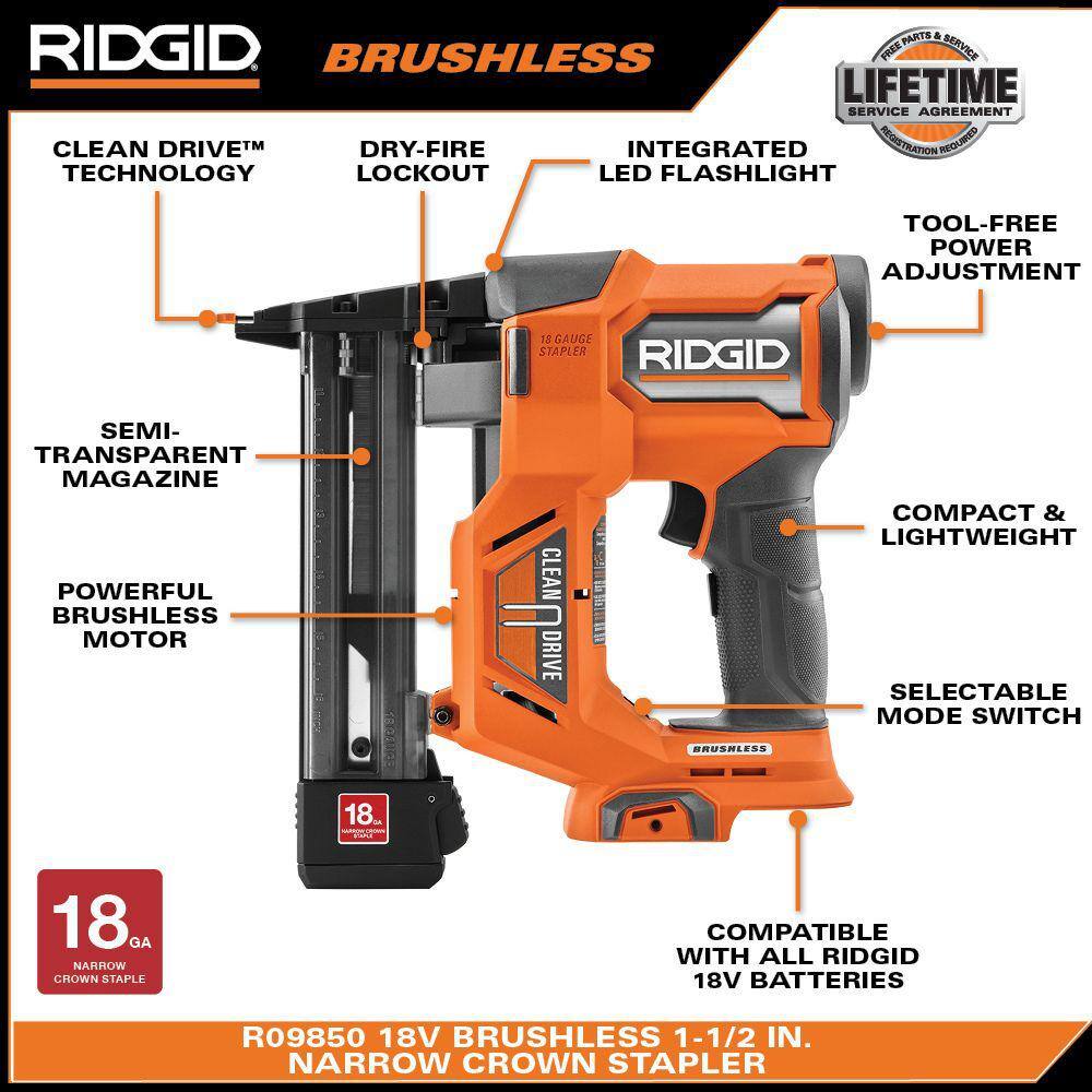 18V Brushless Cordless 18-Gauge 1-1/2 in. Narrow Crown Stapler (Tool only)