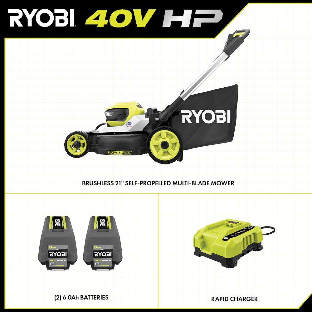 40V HP Brushless 21 in. Cordless Battery Walk Behind Multi-Blade Self-Propelled Mower - (2) 6.0 Ah Batteries & Charger