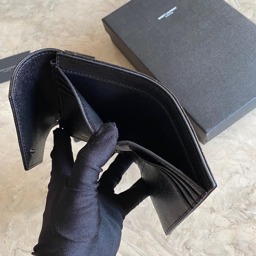 TOP Yves Saint Laurent YSL Trifold Wallet Caviar Leather - Black on Black