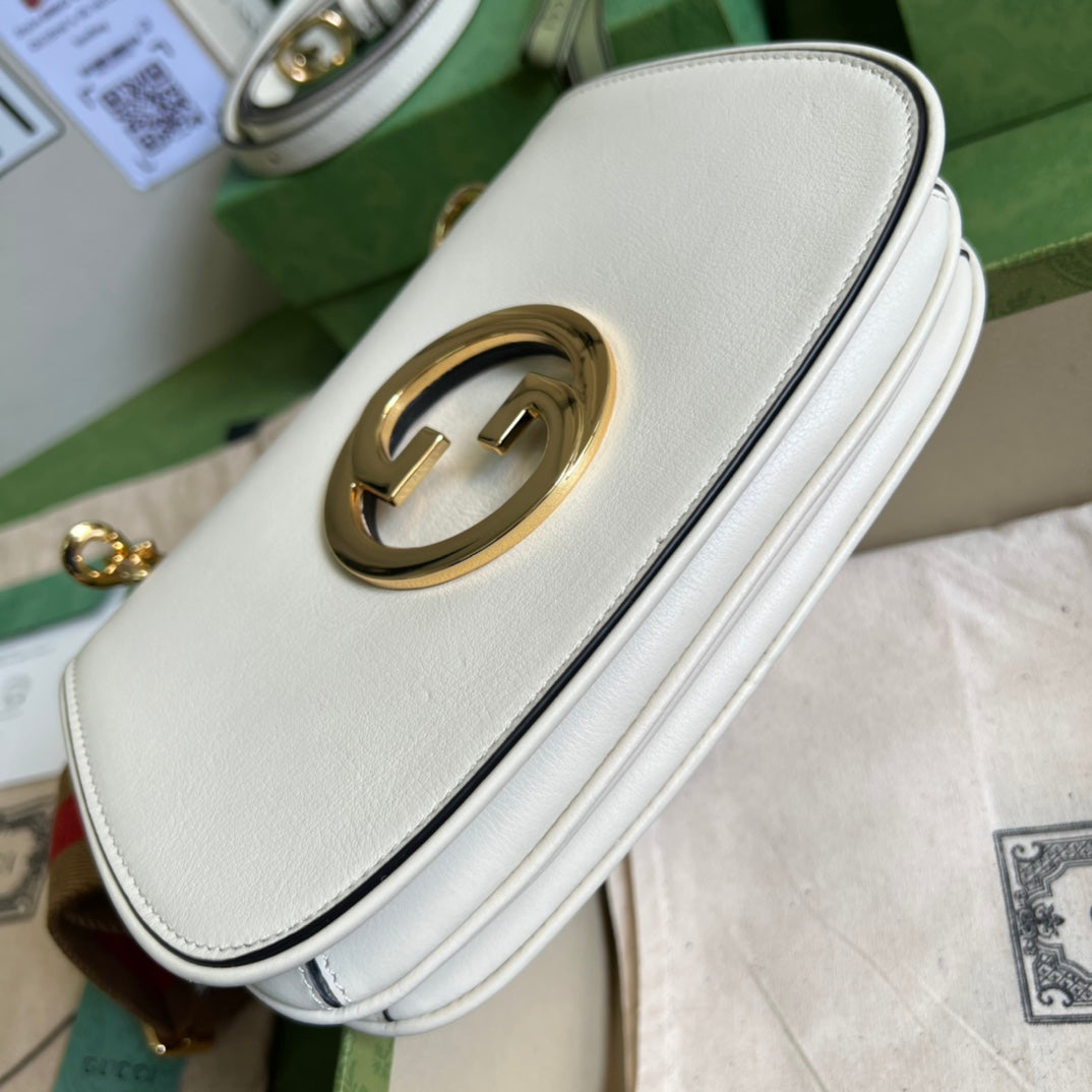 TOP GUCCI G*G Blondie Mini Leather Bag 22x13x5.5cm - White