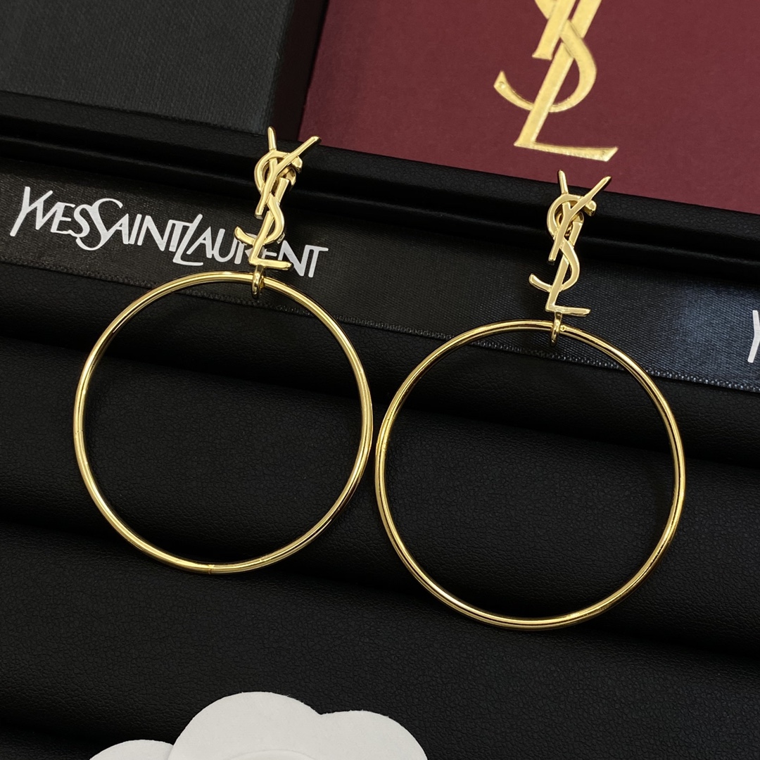 TOP Yves Saint Laurent YSL Earrings with Circle - Gold