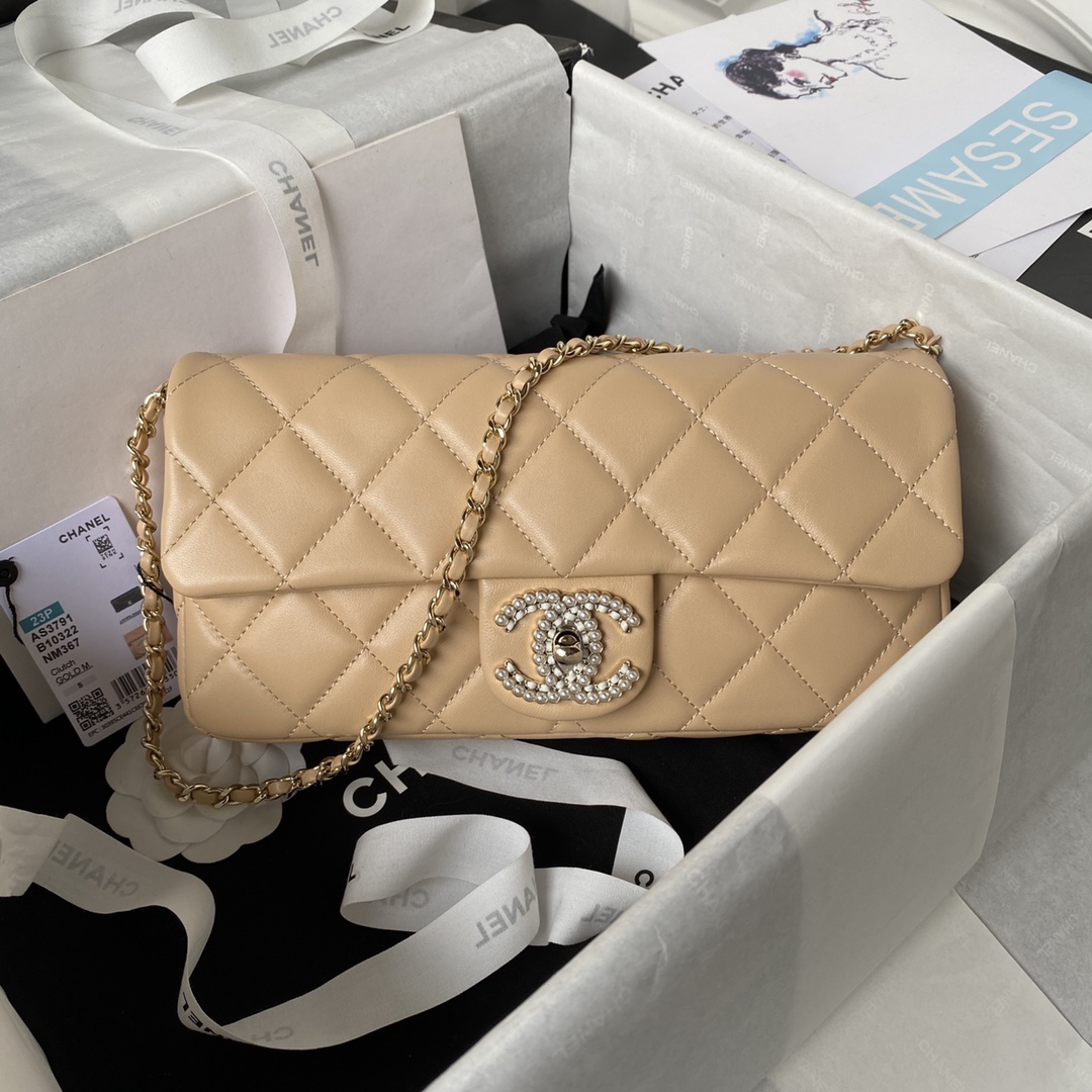 TOP CHANEL Flap Bag 23A Pearl Baguette Bag 11.5x26x4cm - Three Colors