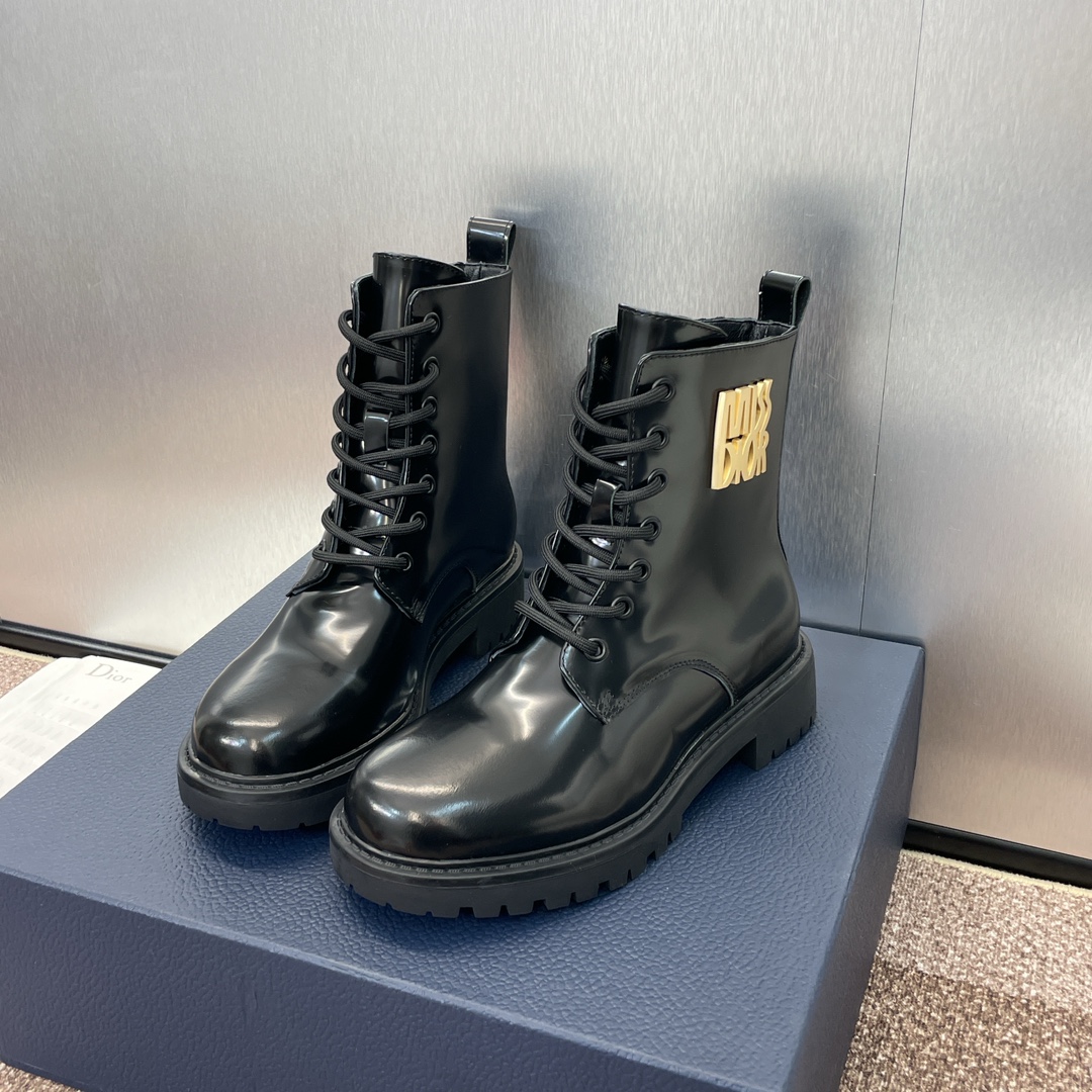 TOP Christian Dior MISS DIOR Metal Logo Boots - Black