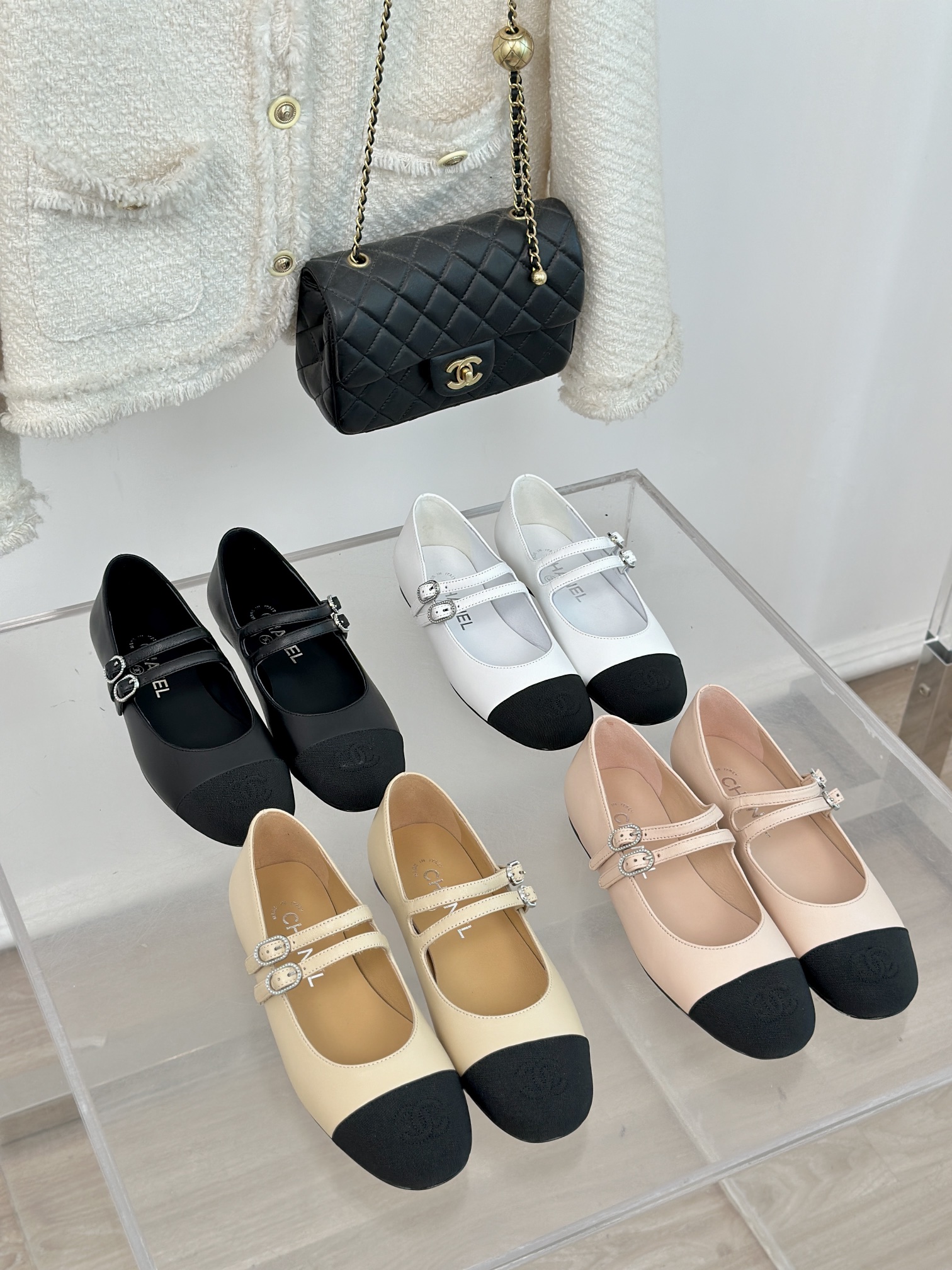 TOP CHANEL Classic Colorblock Double Strap Mary Janes Flats - 4 Color