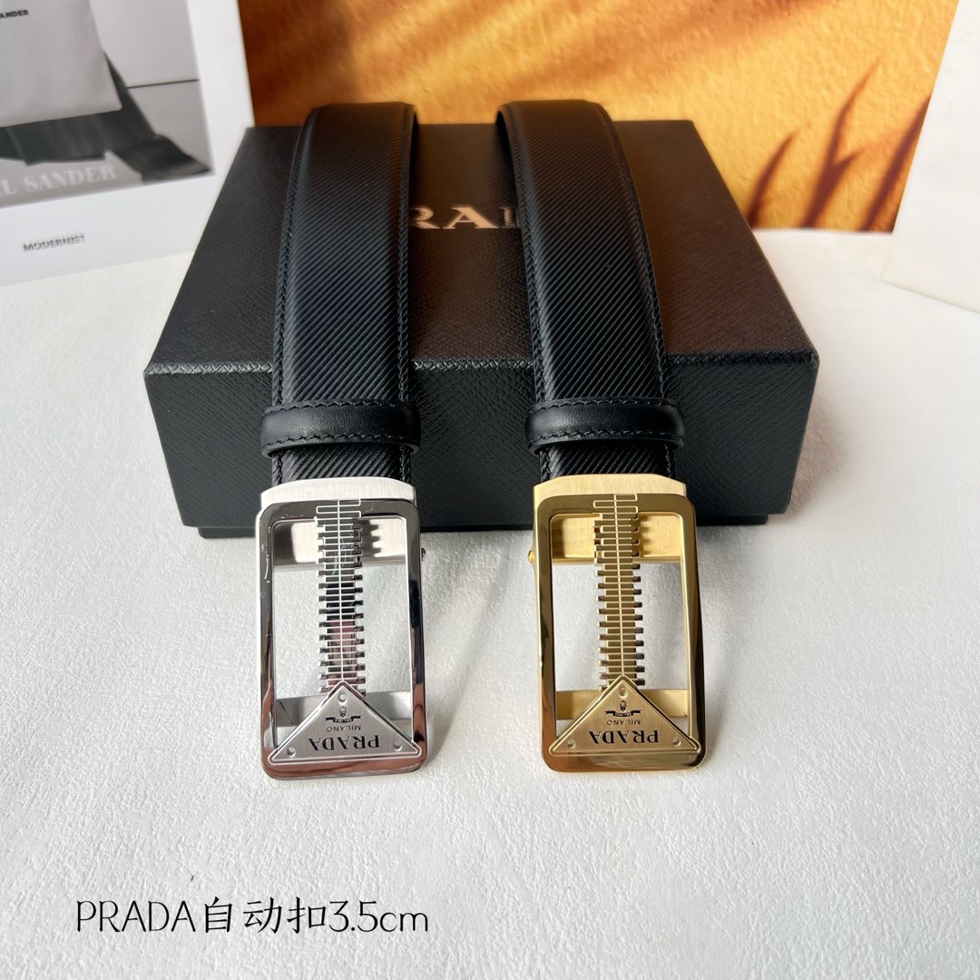 TOP PRADA Belt Calfskin with Metal Logo - 3.5CM