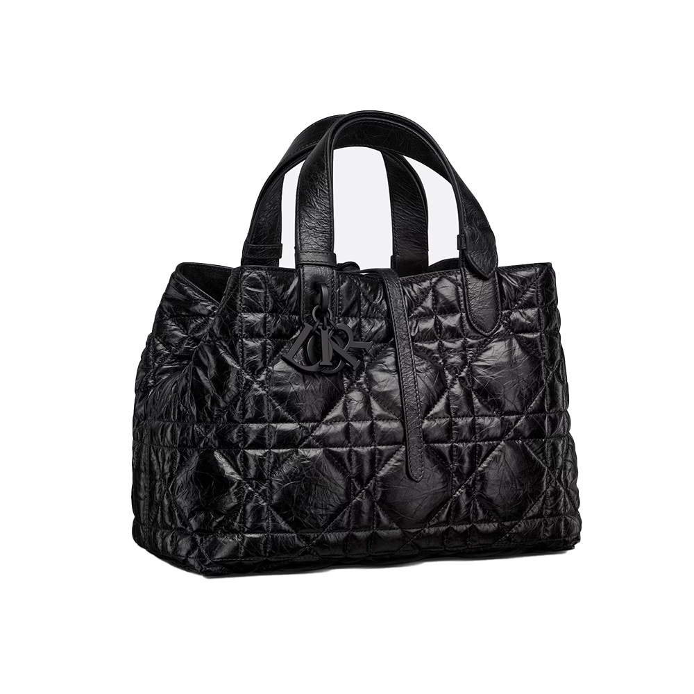 Dior Medium Toujours BagBlack Macrocannage Crinkled Calfskin（10A Mirror Version）