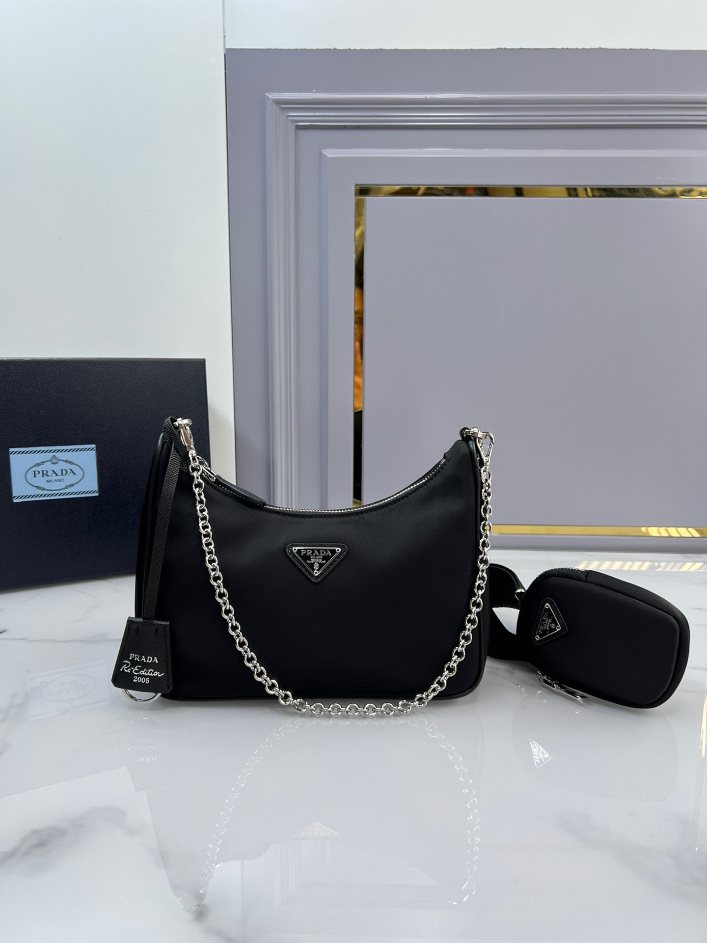 TOP PRADA Re-Edition 3WAY Chain Plain Hobo Bag 22*18*6.5cm - Mutile Color