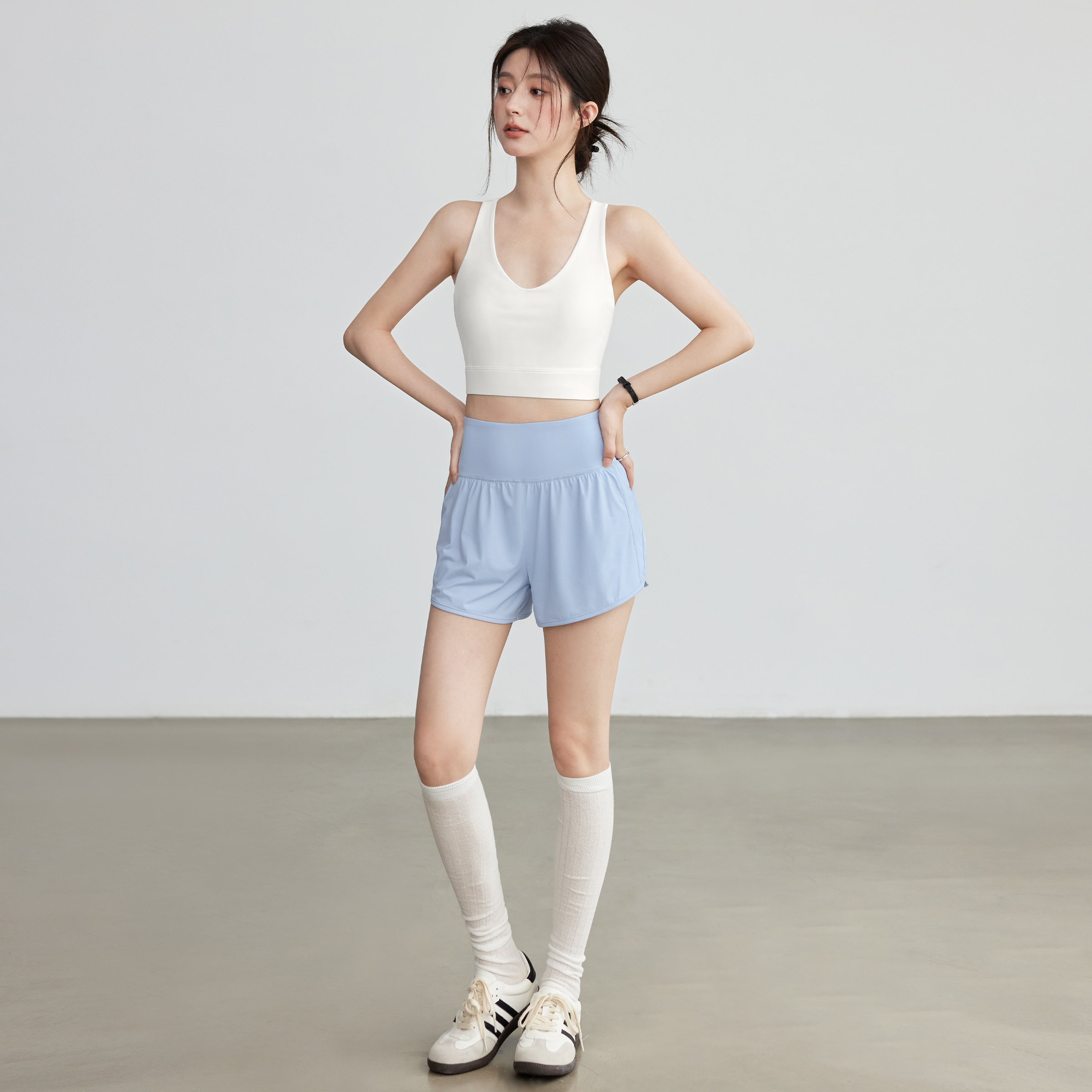 High-waisted yoga shorts for women, anti-exposure, loose-fitting, slimming, running sports shorts, quick-drying, breathable, fitness three-quarter pants, thin style, levelkeen