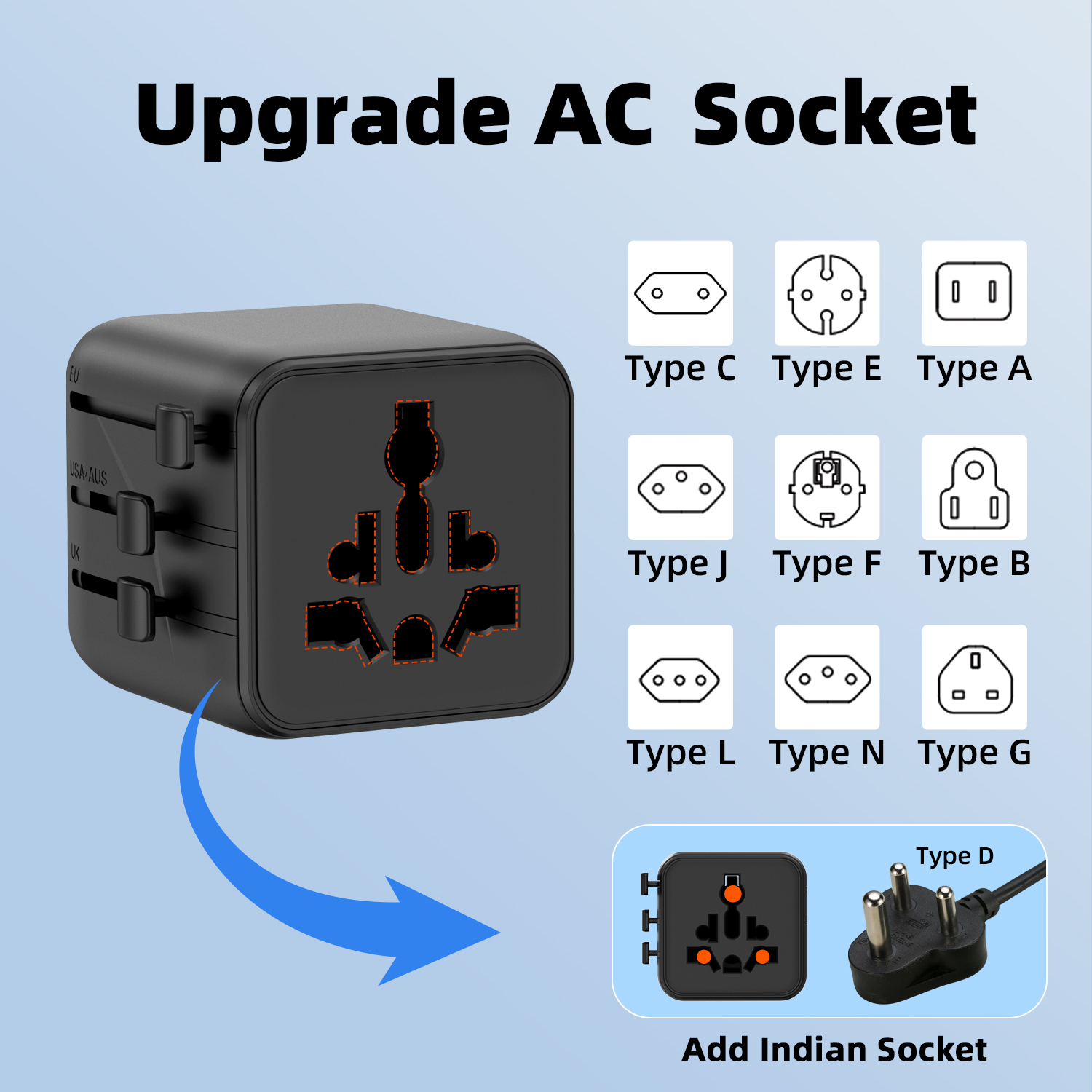 Compact 2AC Small Plug Travel Charger Adapter Usb Plug Adapter Universal International Adapter for Worldwide Use for Travelers