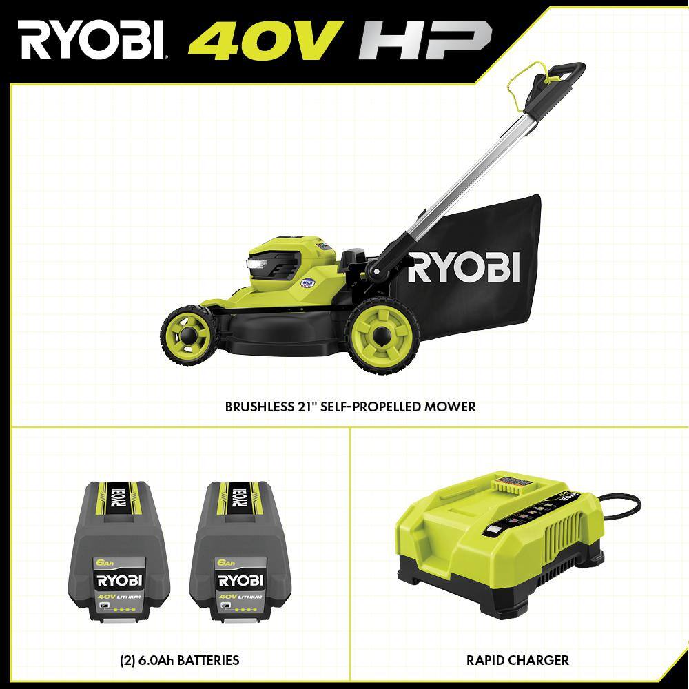 40V HP Brushless 21 in. Cordless Battery Walk Behind Self-Propelled Lawn Mower with (2) 6.0 Ah Batteries and Charger