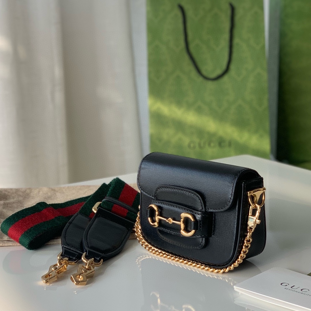 TOP GUCCI Horsebit 1955 Bag 12x9x4cm - Black