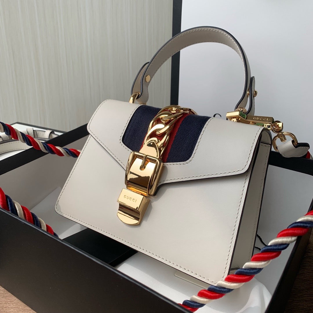 TOP GUCCI G*G Sylvie Leather Bag - White