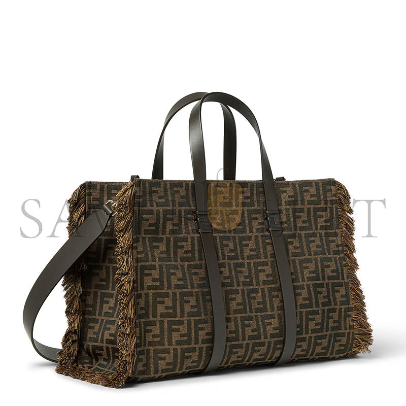 FENDI SUMMER TOTE BROWN FF JACQUARD FABRIC BAG 8BH435AFPMF1GL7 (37*29*16cm)