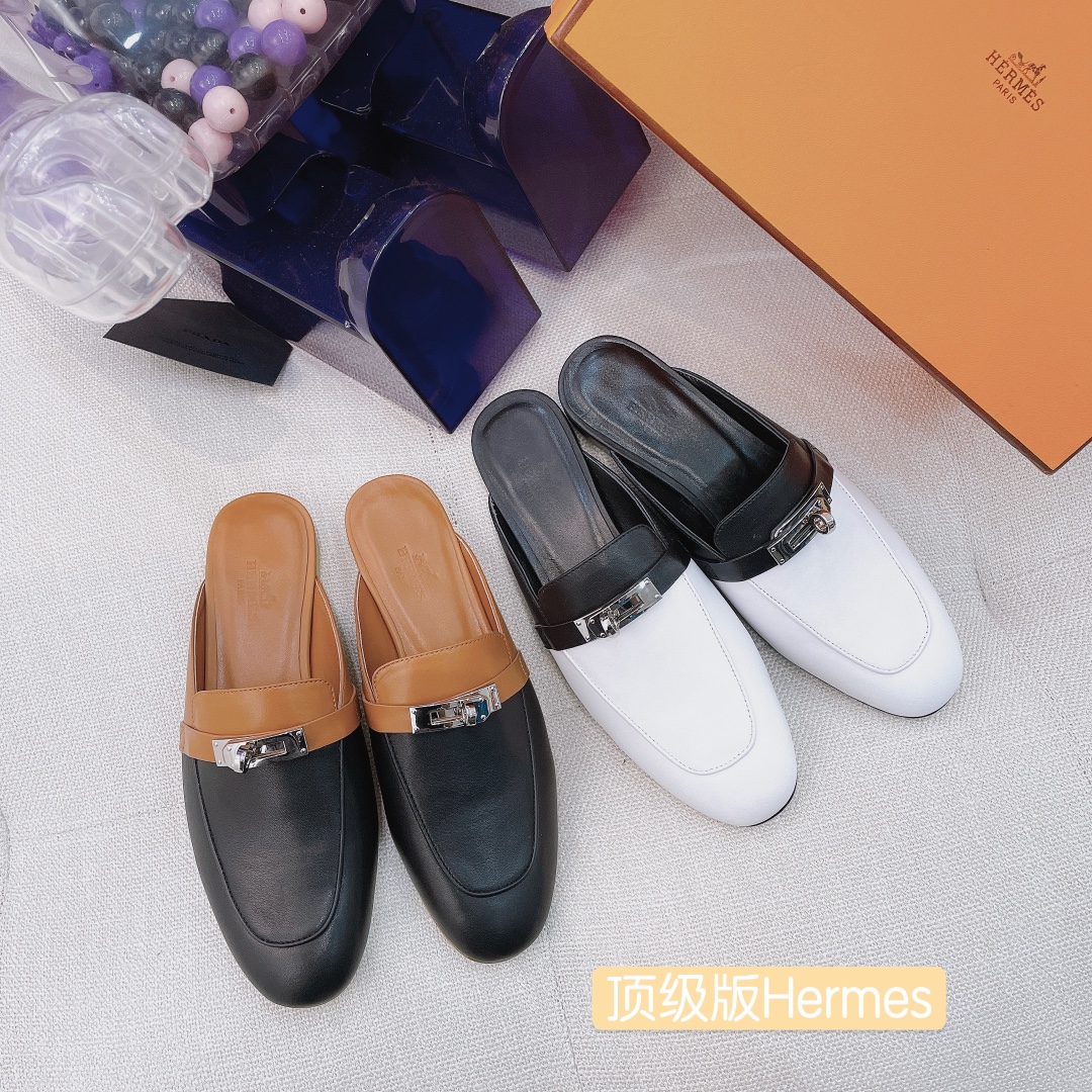 TOP HERMES Kelly Button Muller Shoes - 2 Colors