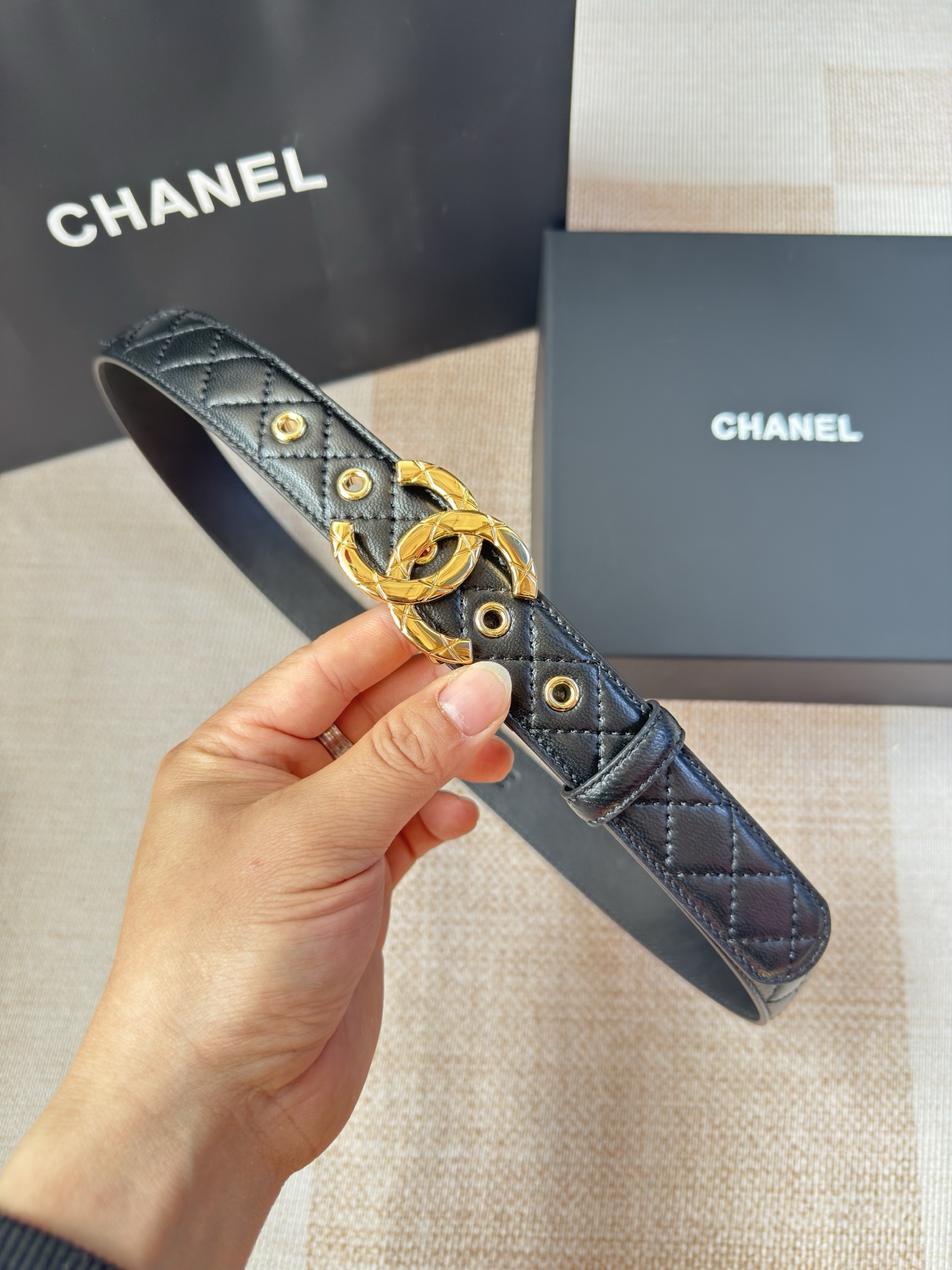 TOP CHANEL CC Leather Belt  - 2 Color - 3.0cm