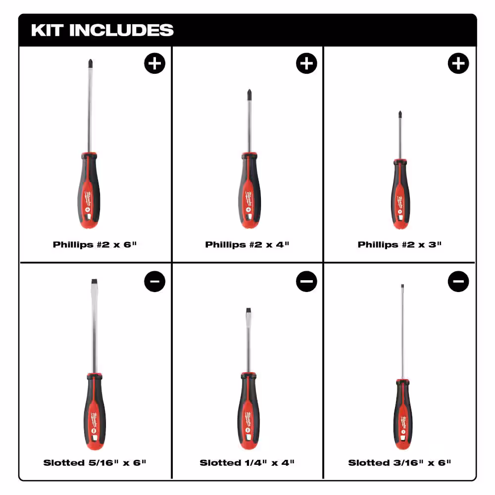 Phillips/Slotted Flat Head Hex Drive Screwdriver Set with Tri-Lobe Handle (6-Piece)