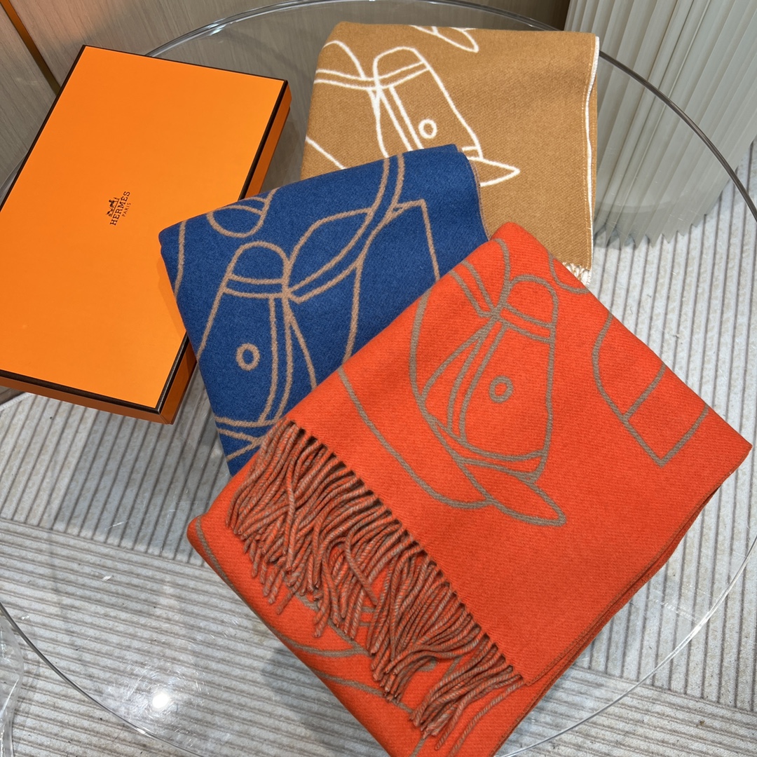 TOP HERMES Jacquard Horse Head Pattern Scarf 40 x 195 cm - 3 Colors