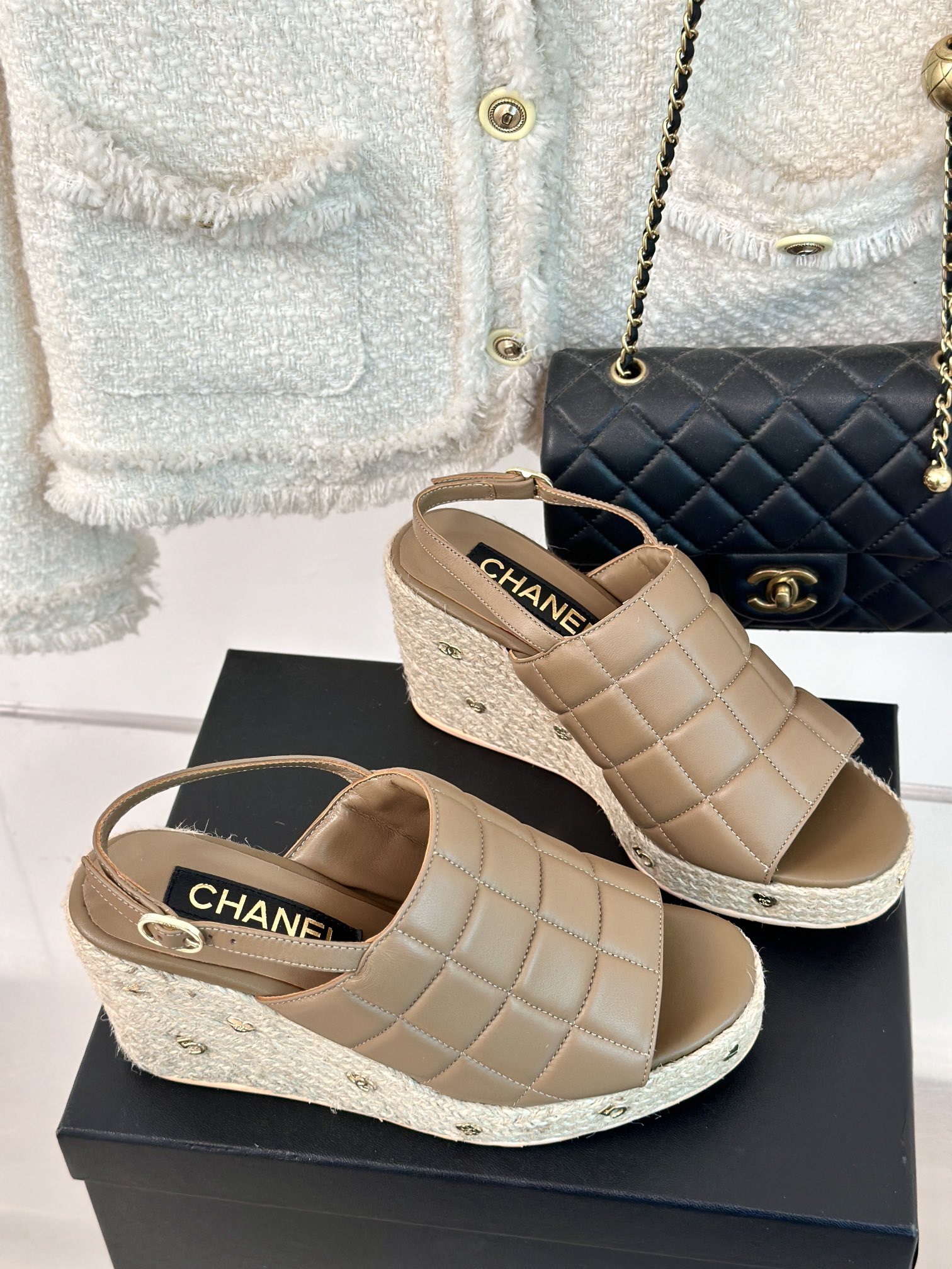 TOP CHANEL Rope Rhombus Platform Wedge Sandals - 3 Color
