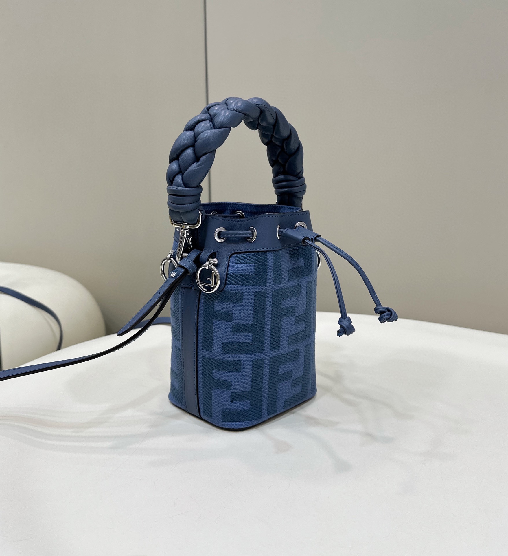 TOP FENDI Mon Tresor Embroidered Washed Denim HandBag - Blue