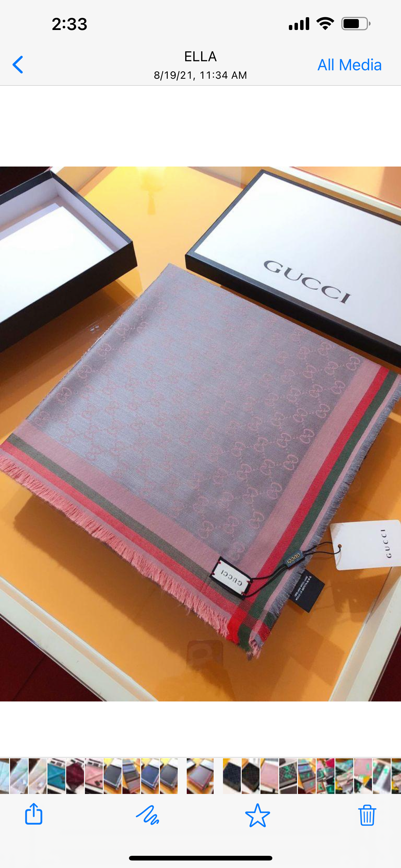 TOP GUCCI Big Square Scarf- Grey Pink