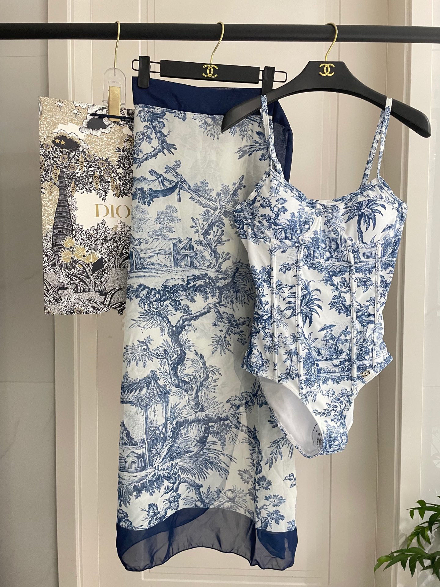 TOP Christian Dior One-Piece Swimsuit Set - Blue