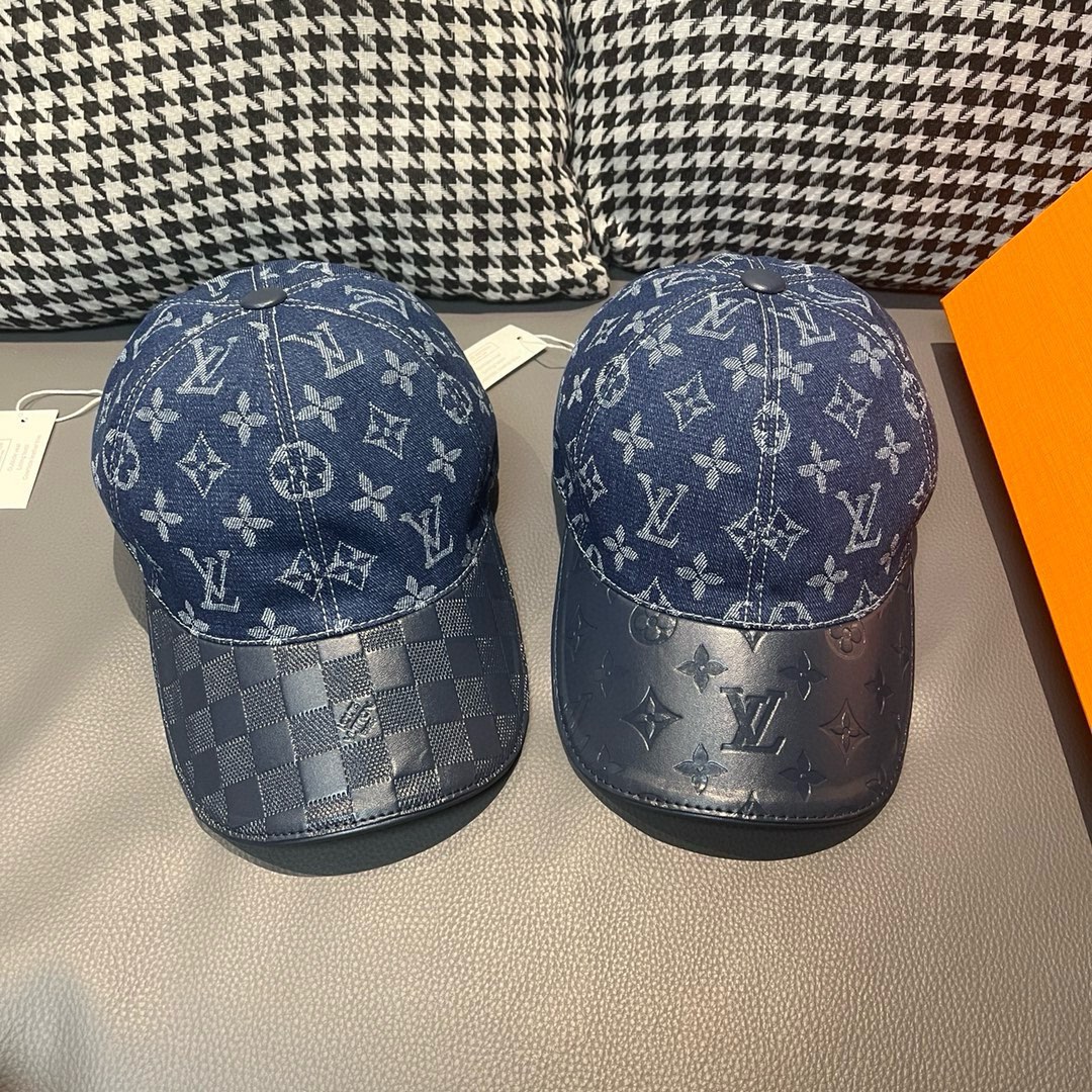 TOP Louis Vuitton LV Cowhide Embossed Monogram Baseball Cap - Blue