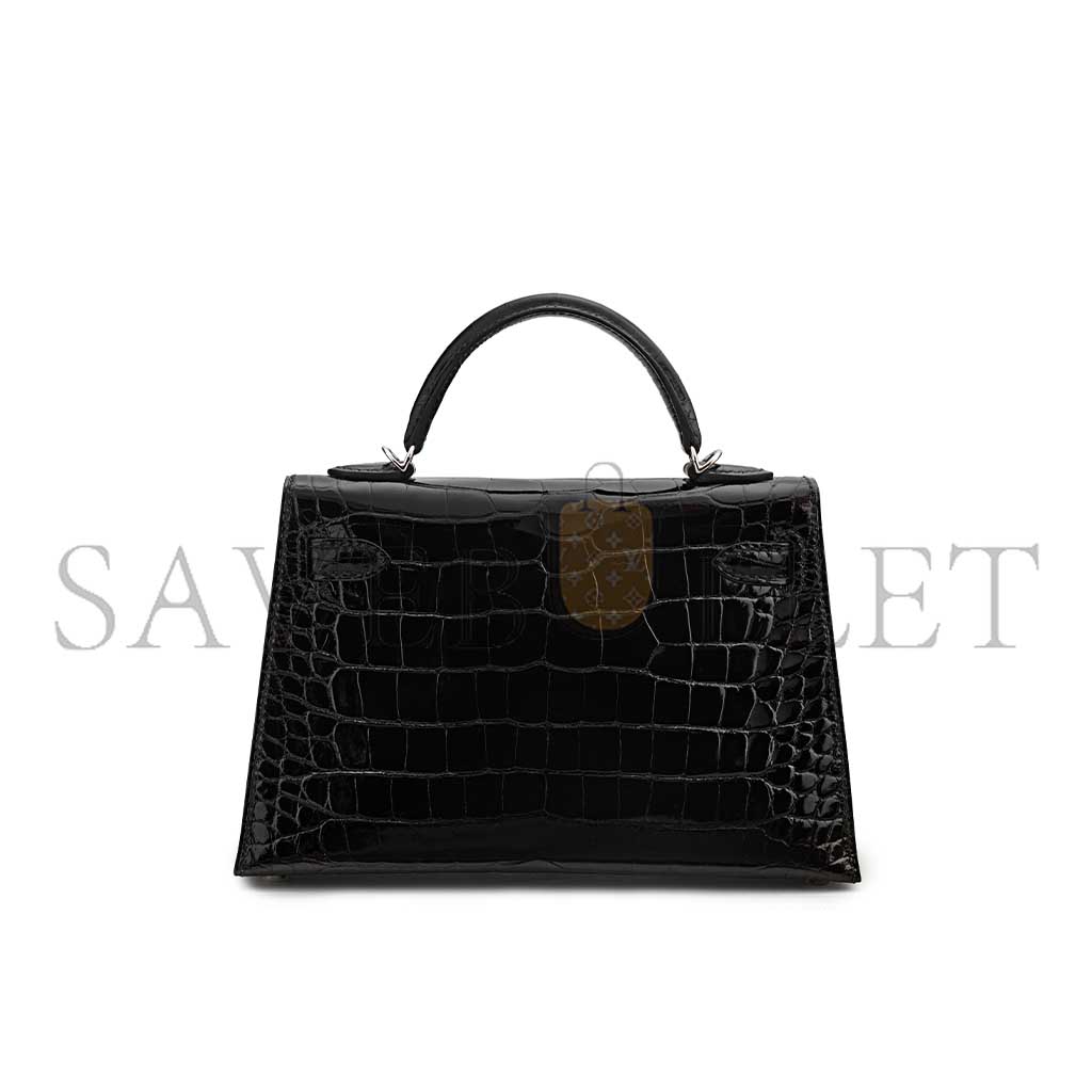 HERMÈS A SHINY BLACK ALLIGATOR  MINI KELLY II WITH PALLADIUM HARDWARE (19*12*5.5cm)