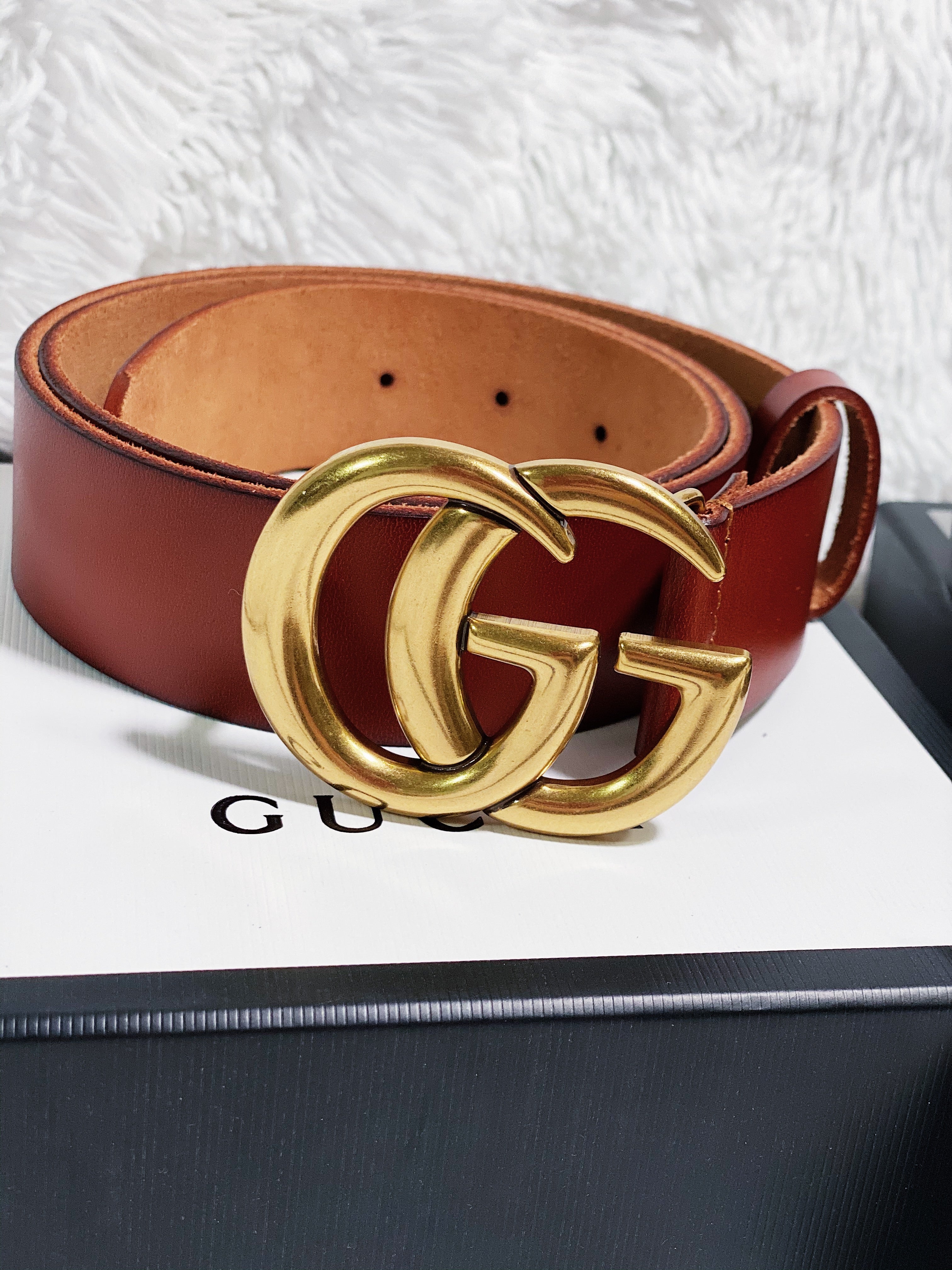 TOP GUCCI GG Buckle Leather Belt 3.8cm - Brown/Black