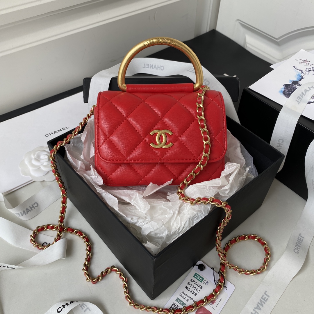 TOP CHANEL 23B Metal Bracelet Flip Phone Handbag - 10 × 13.2 × 4.5 cm - GHW