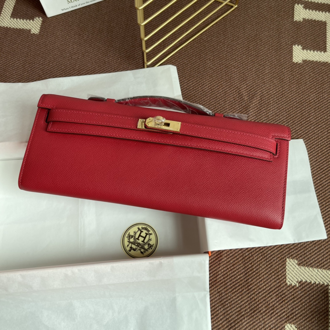 TOP HERMES Kelly Cut Elan 31 Clutch - 31*14*3cm - Red & SHW