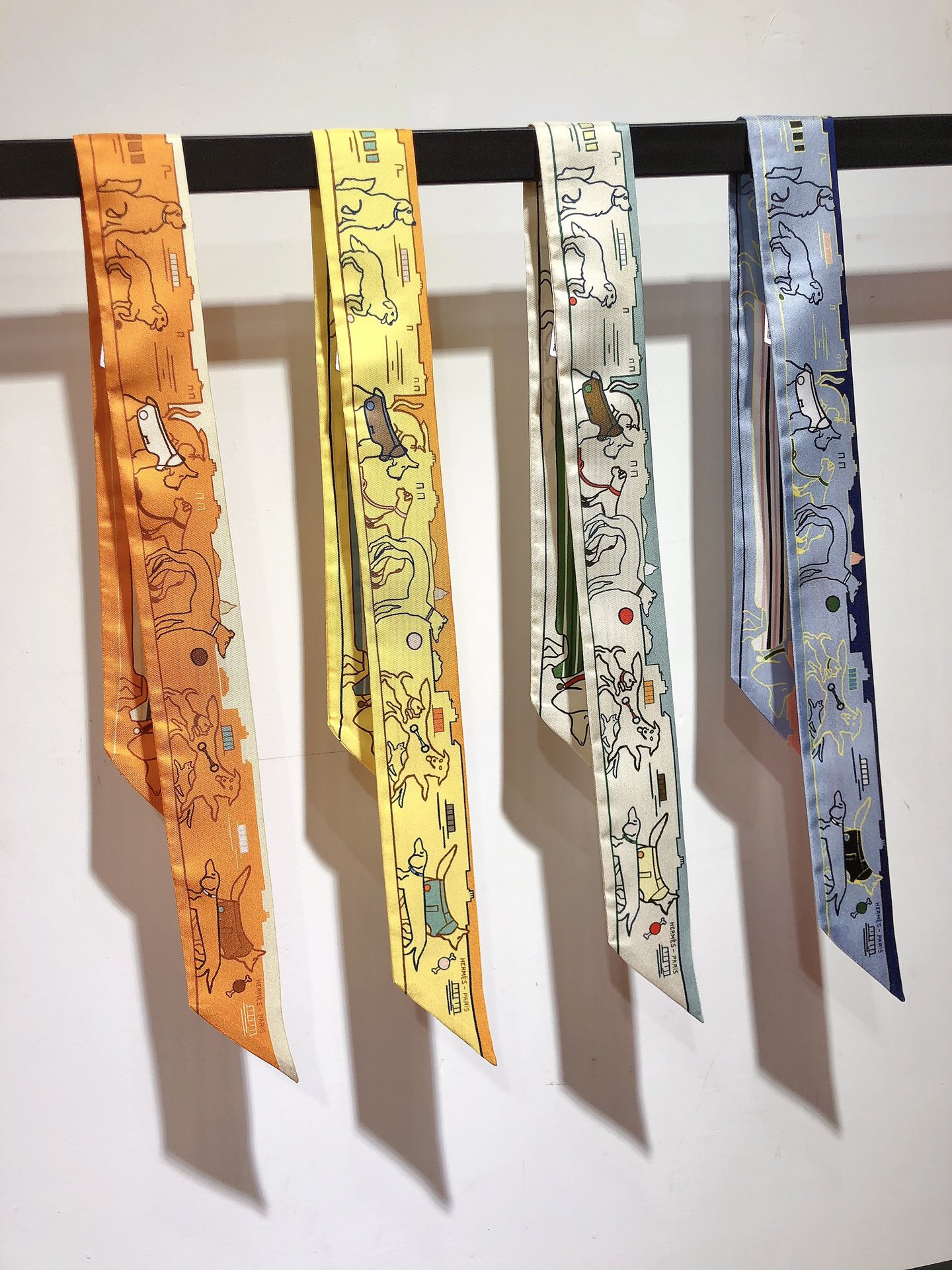 TOP HERMES Les Chiens Parisiens Twilly scarf 5x86cm - 4 Color